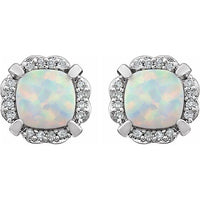 14K White Created Opal & 1/10 CTW Diamond Earrings 2