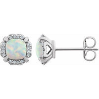 14K White Created Opal & 1/10 CTW Diamond Earrings 1