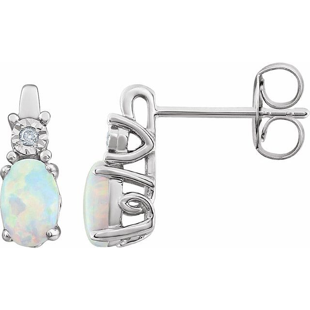 14K White Created Opal & .02 CTW Diamond Earrings 1