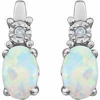 14K White Created Opal & .02 CTW Diamond Earrings 2