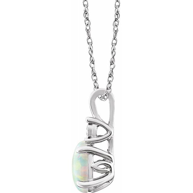 14K White Created Opal & .02 CTW Diamond 18" Necklace 2