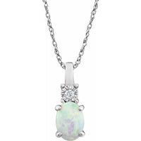 14K White Created Opal & .02 CTW Diamond 18" Necklace 1