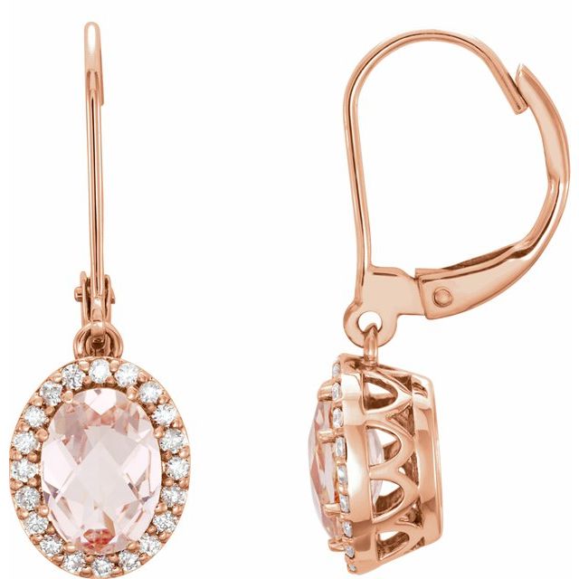 14K Rose Morganite & 1/5 CTW Diamond Earrings 1