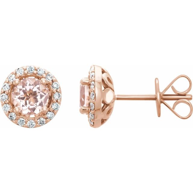 14K Rose Morganite & 1/5 CTW Diamond Earrings 1