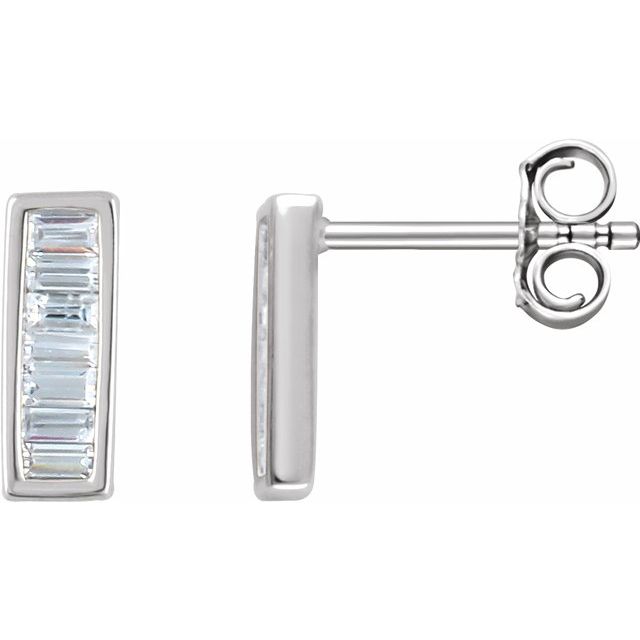 14K White 1/3 CTW Diamond Baguette Bar Earrings 1