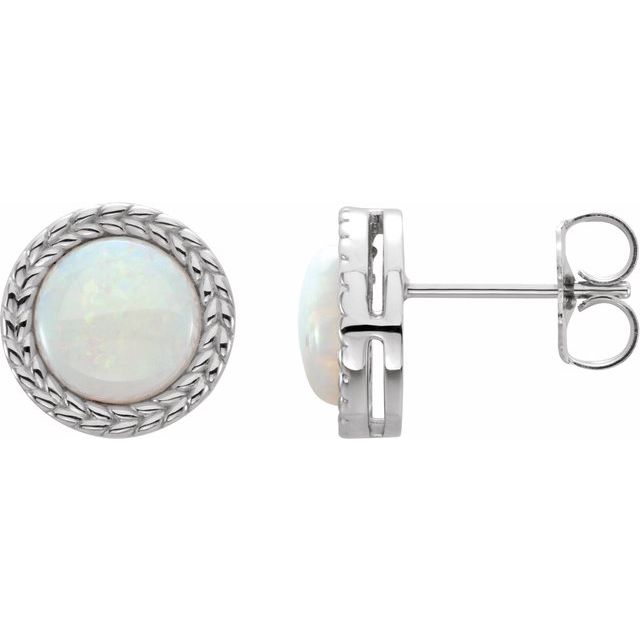 14K White Opal Bezel-Set Leaf Earrings 1