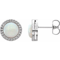 14K White Opal Bezel-Set Leaf Earrings 1