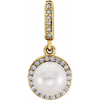 14K Yellow Gold Cultured White Gold Freshwater Pearl & .07 CTW Natural Diamond Pendant