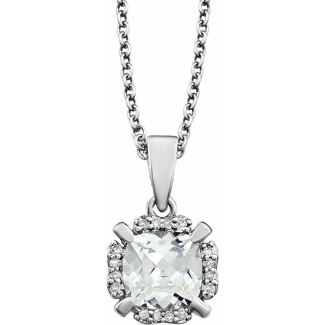 14K White Created White Sapphire & .05 CTW Diamond 18" Necklace 1