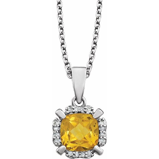 14K White Citrine & .05 CTW Diamond 18" Necklace 1