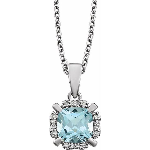14K White Sky Blue Topaz & .05 CTW Diamond 18" Necklace 1