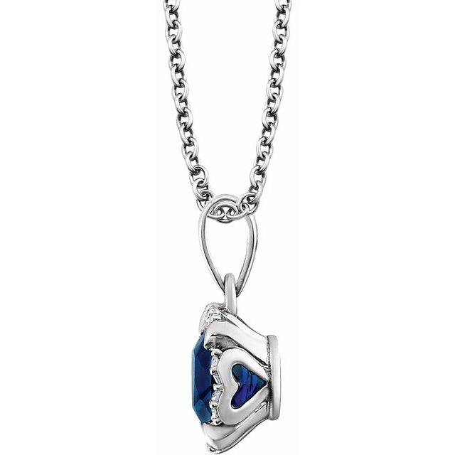 14K White Created Blue Sapphire & .05 CTW Diamond 18" Necklace 2