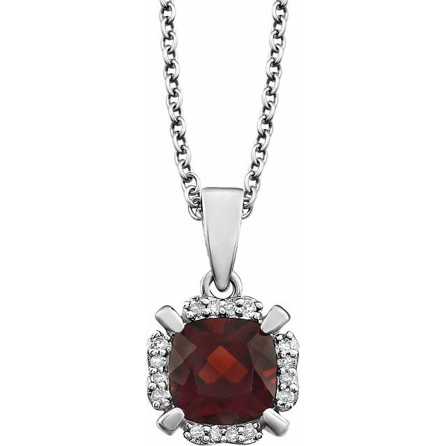 14K White Mozambique Garnet & .05 CTW Diamond 18" Necklace 1