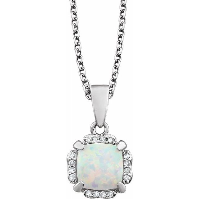 14K White Opal & .05 CTW Diamond 18" Necklace 1