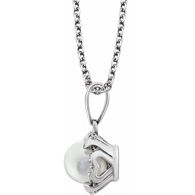 14K White Freshwater Cultured Pearl & .05 CTW Diamond 18" Necklace 2