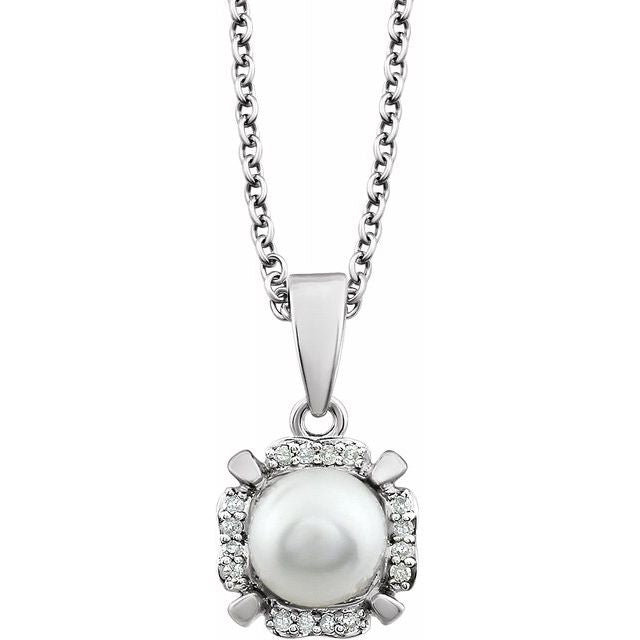 14K White Freshwater Cultured Pearl & .05 CTW Diamond 18" Necklace 1