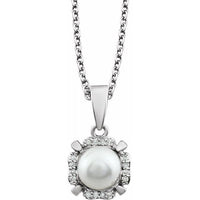 14K White Freshwater Cultured Pearl & .05 CTW Diamond 18" Necklace 1