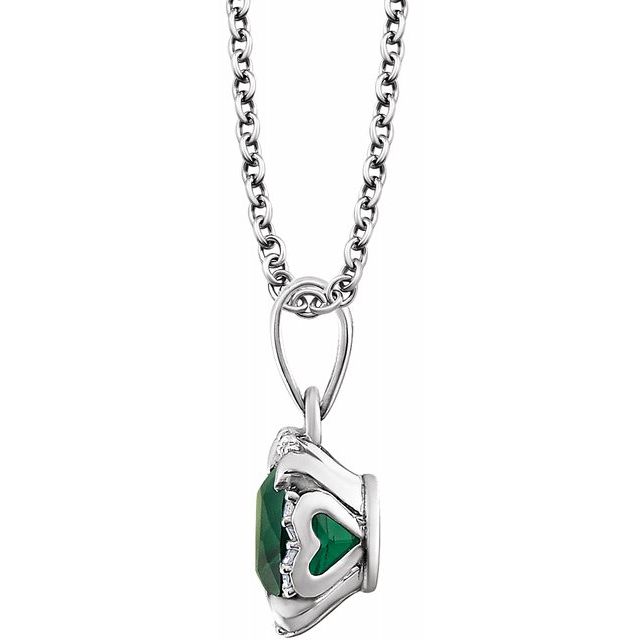 14K White Created Emerald & .05 CTW Diamond 18" Necklace 1