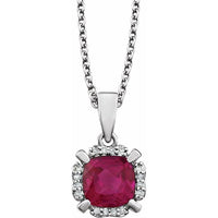 14K White Created Ruby & .05 CTW Diamond 18" Necklace 1
