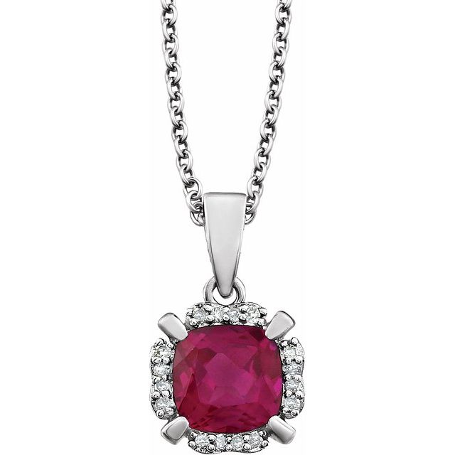 14K White Created Ruby & .05 CTW Diamond 18" Necklace 1