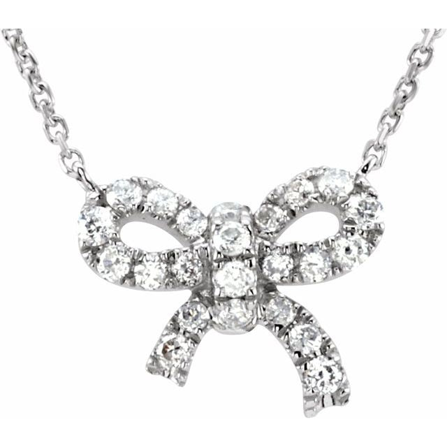 14K White 1/6 CTW Diamond Bow 18" Necklace 1