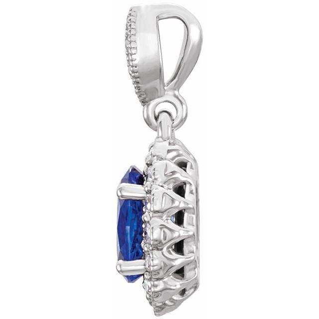 14K White Lab-Created Blue Sapphire and 1/5 CTW Diamond Pendant