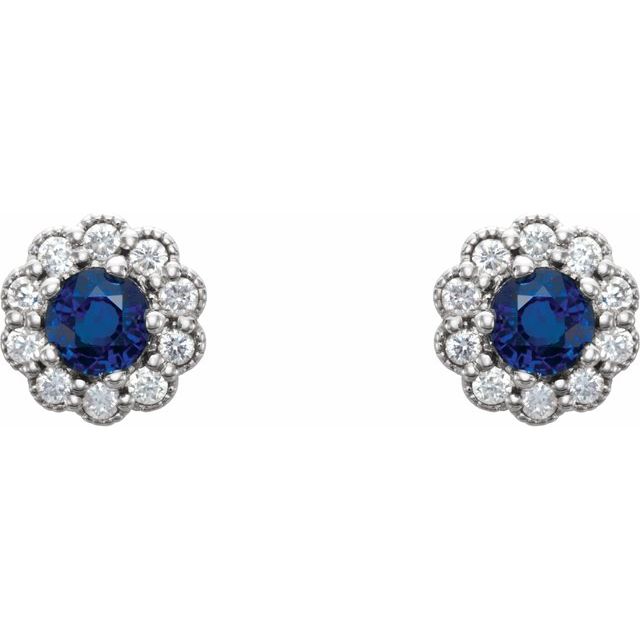 14K White Blue Sapphire & 1/6 CTW Diamond Earrings 2