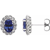 14K White Lab-Created Blue Sapphire & 1/3 CTW Diamond Earrings