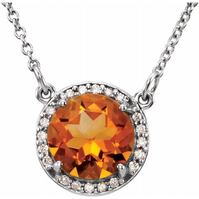 14K White 8 mm Round Citrine & .05 CTW Diamond 16" Necklace 1