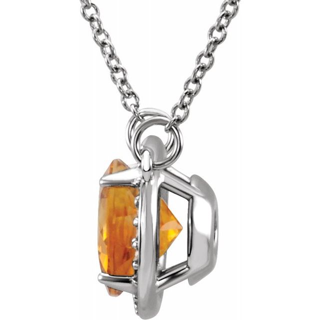 14K White 8 mm Round Citrine & .05 CTW Diamond 16" Necklace 2