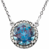 14K White 8 mm Round Lab-Created Alexandrite & .05 CTW Diamond 16" Necklace