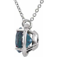14K White 8 mm Round Lab-Created Alexandrite & .05 CTW Diamond 16" Necklace