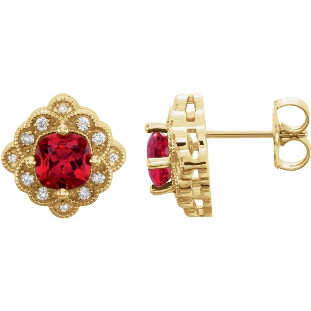 14K Yellow Lab-Created Ruby & 1/10 CTW Diamond Earrings
