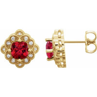 14K Yellow Lab-Created Ruby & 1/10 CTW Diamond Earrings