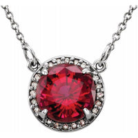 14K White 8 mm Round Lab-Created Ruby & .05 CTW Diamond 16" Necklace