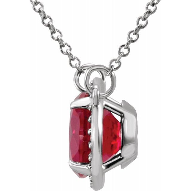 14K White 8 mm Round Lab-Created Ruby & .05 CTW Diamond 16" Necklace