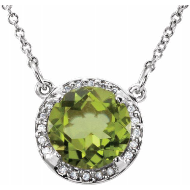 14K White 8 mm Round Peridot & .05 CTW Diamond 16" Necklace 1
