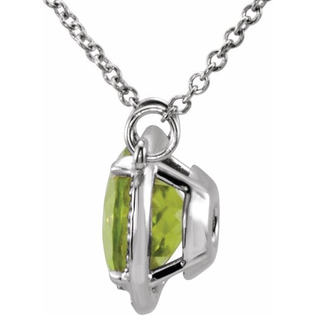 14K White 8 mm Round Peridot & .05 CTW Diamond 16" Necklace 2