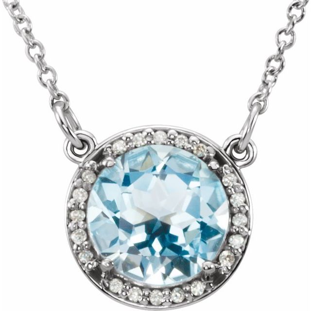 14K White 8 mm Round Sky Blue Topaz & .05 CTW Diamond 16" Necklace 1