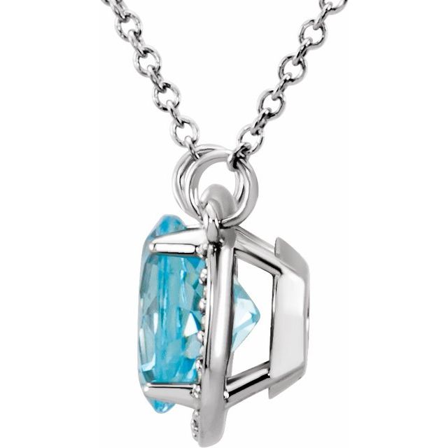 14K White 8 mm Round Sky Blue Topaz & .05 CTW Diamond 16" Necklace 2