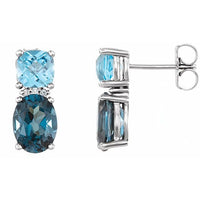14K White London Blue Topaz, Swiss Blue Topaz & .01 CTW Diamond Earrings 1