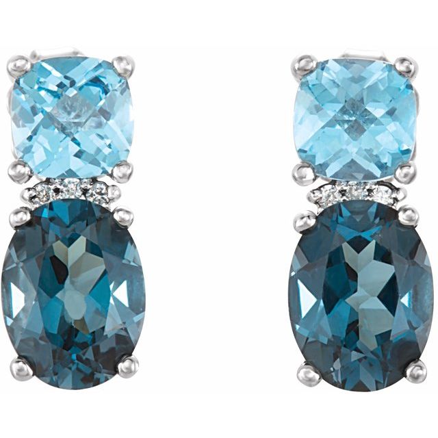 14K White London Blue Topaz, Swiss Blue Topaz & .01 CTW Diamond Earrings 2
