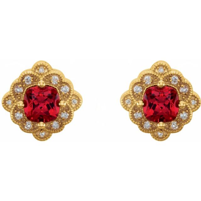 14K Yellow Lab-Created Ruby & 1/10 CTW Diamond Earrings