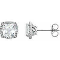 14K White Created White Sapphire & 1/8 CTW Diamond Earrings 1