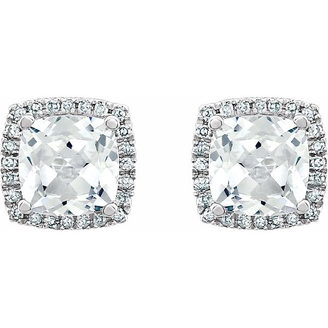 14K White Created White Sapphire & 1/8 CTW Diamond Earrings 2
