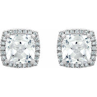 14K White Created White Sapphire & 1/8 CTW Diamond Earrings 2