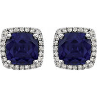14K White Created Blue Sapphire & 1/8 CTW Diamond Earrings 2