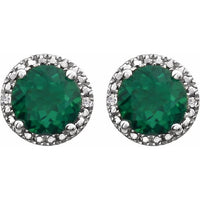 Sterling Silver Created Emerald & .01 CTW Diamond Earrings 2