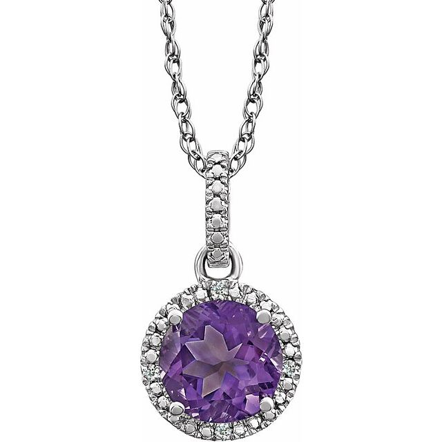 Sterling Silver Amethyst & .01 CTW Diamond 18" Necklace 1
