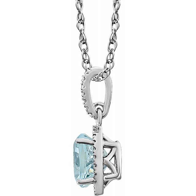 Sterling Silver Aquamarine & .01 CTW Diamond 18" Necklace 2